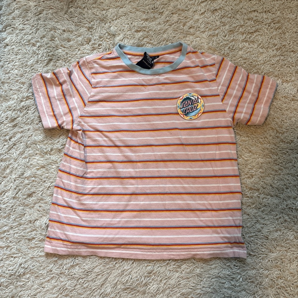 Santa Cruz Skateboards Kids T-Shirt with Orange and Pink Stripes